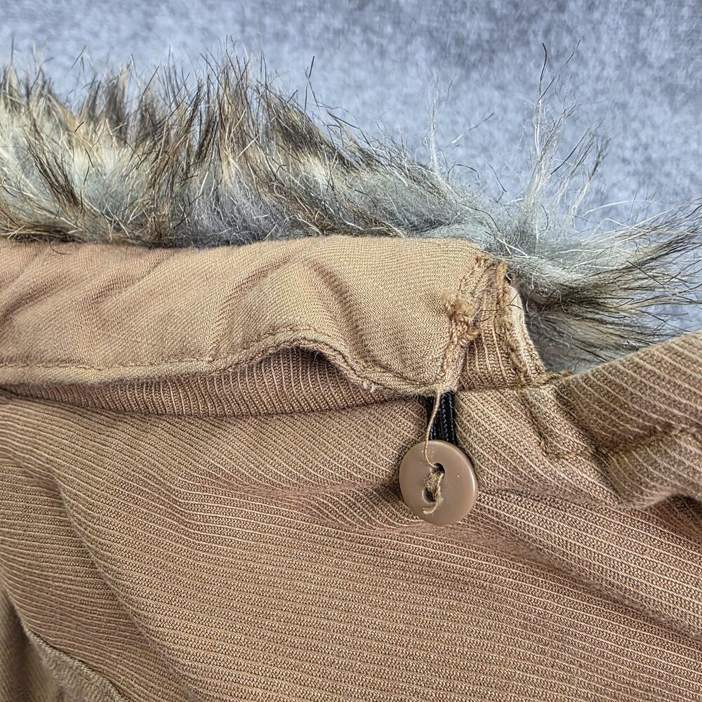 GAP Jacket Womens Medium Beige Faux Fur Collar Detachable Lining Twill Barn Coat - Picture 12 of 16